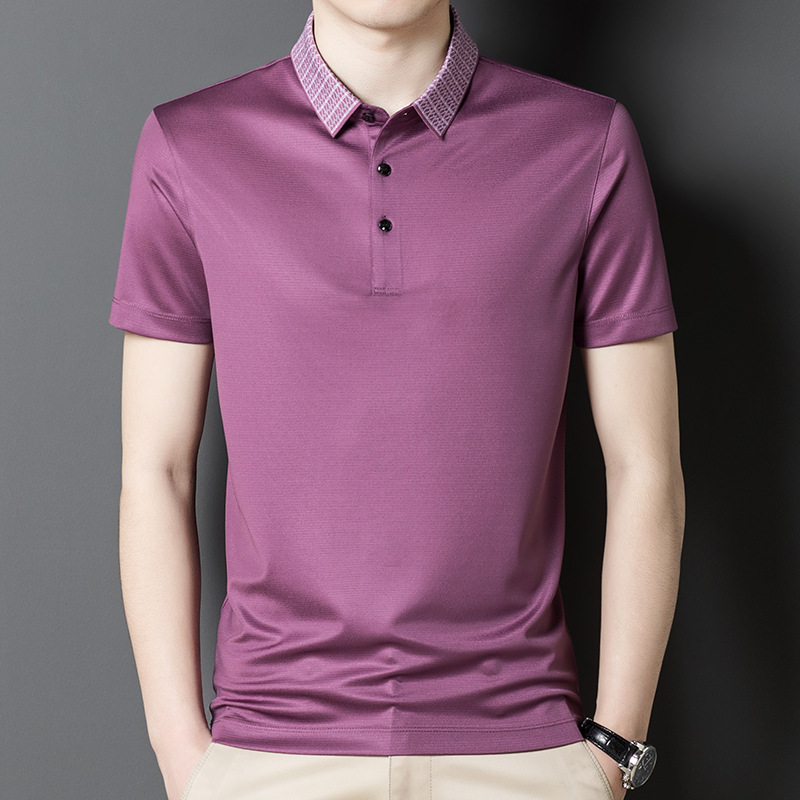 Brand Genuine Mulberry Silk Men's Tops 2025 Summer Business Casual No-Iron Men's Silk Short-Sleeved Polo Shirt
