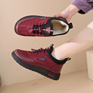 Cotton Shoes Mother Shoes 2024 Winter New Thickened Plush Comfortable Warm Waterproof Slip-on Middle-aged and Elderly Milk Shoes