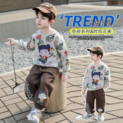 どこが男の子のガードルのスーツの春の服の2025新型の子供のクールでかっこいい落書きの服の小さい男の子の春秋の2つのセット