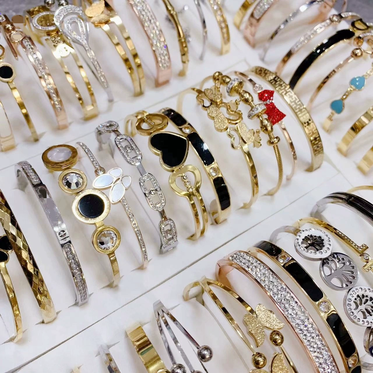 Титановая сталь высокого качества, цвет, модный браслет с бриллиантами, нержавеющая сталь смешанный оптом розовое золото, цвет золотой браслет для женщин