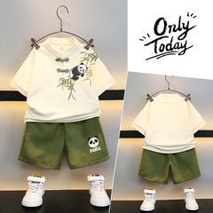 Boys summer suit 2023 new children's style cartoon Korean version Internet celebrity short-sleeved shorts baby summer clothes