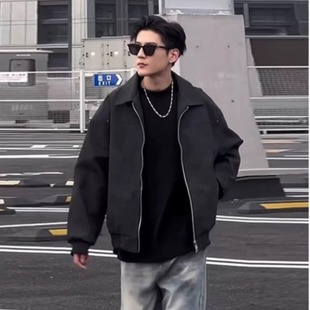cleanfit Grey Short Leather Jacket American Style Ripper Handsome High-end Men's Retro Lapel Motorcycle Leather Jacket