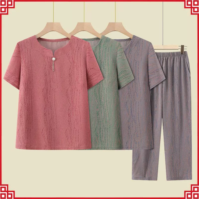 Летняя одежда для пожилых людей, костюмы для бабушек, футболки, одежда с короткими рукавами для женщин 70 лет, свободная и повседневная одежда для мам.