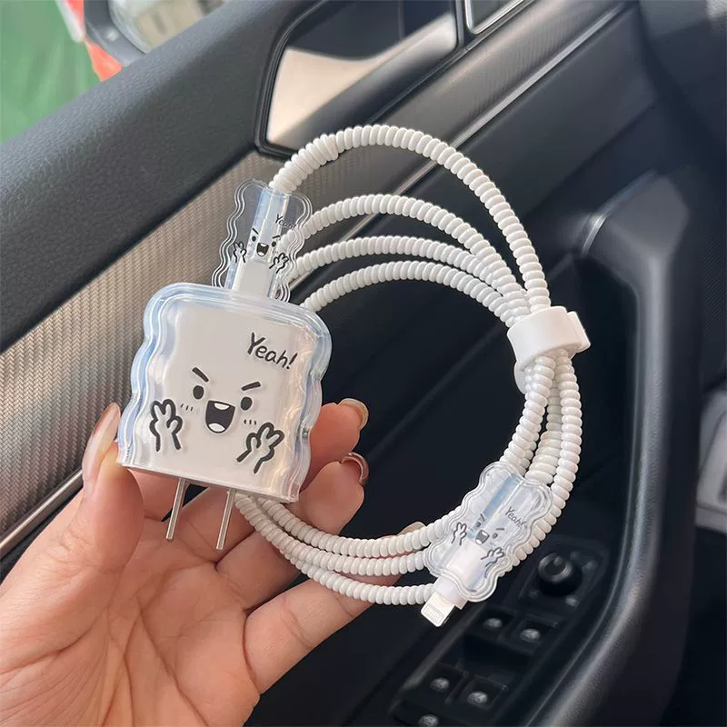 Милый чехол в стиле Ins для зарядного устройства Apple iPhone 16 20W, защита от повреждений от кабеля, защита от обрыва, волнообразный дизайн