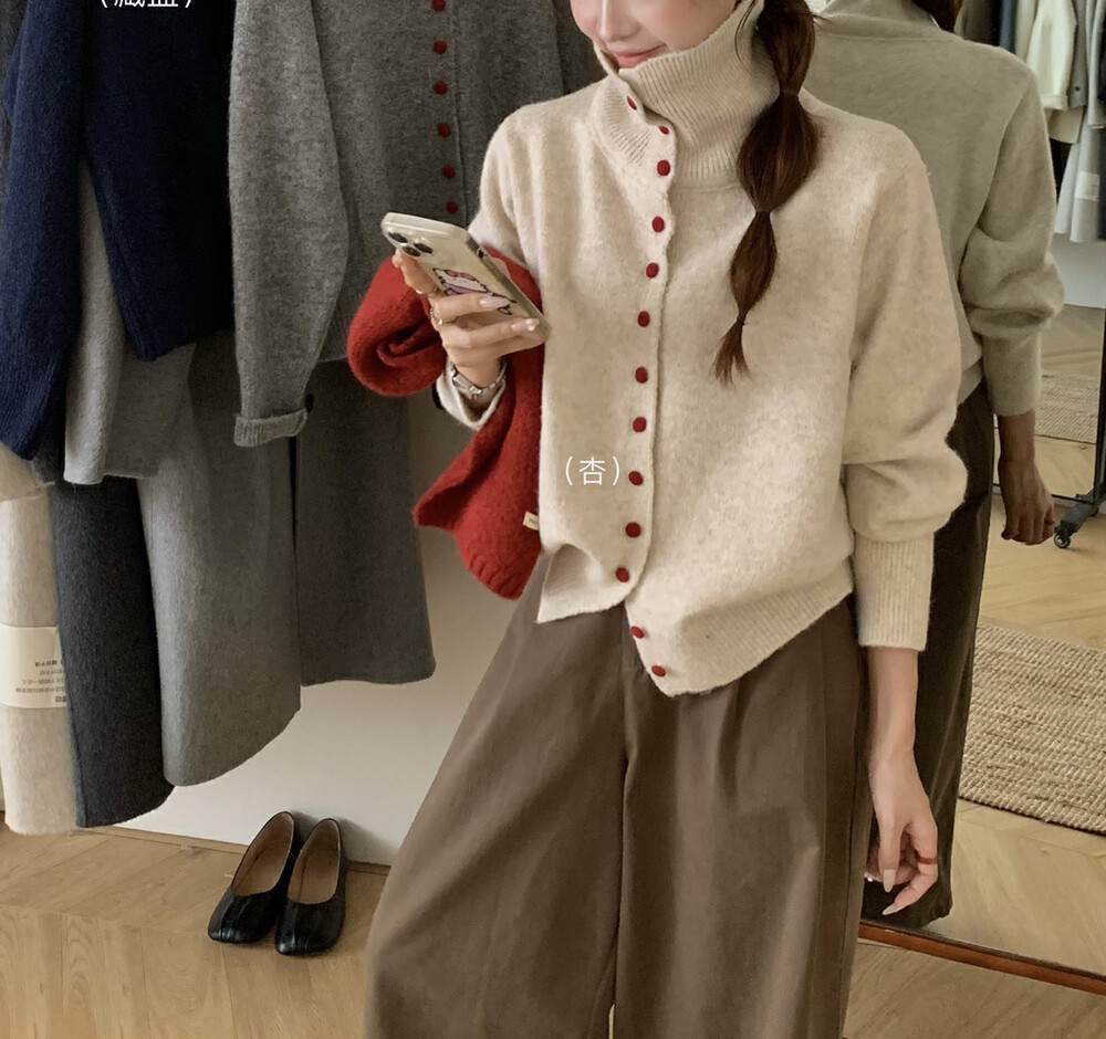 Casual Turtleneck Bag Buckle Sweater Cardigan Women'S Autumn And Winter New Lazy Wind Knitted Outer Women'S 18 Undefined