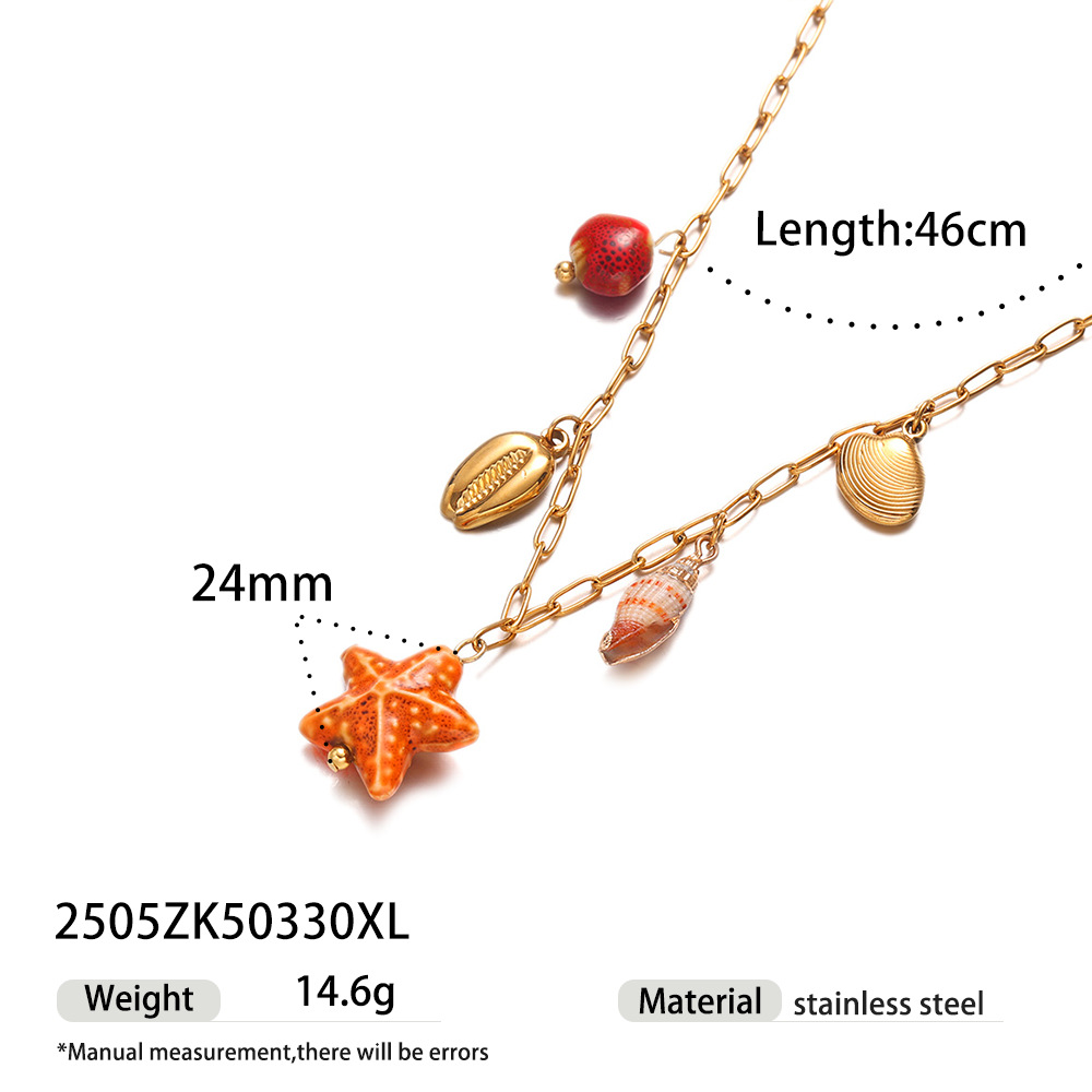 Taena Collar de acero inoxidable europeo y americano Diseño de nicho femenino Colgante de estrella de mar de cerámica Hippocampus Acero de titanio Cadena de clavícula Joyas