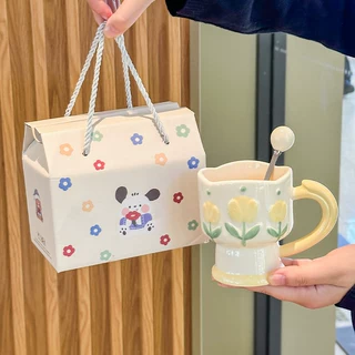 郁金香马克杯陶瓷杯女生家用喝水杯生日礼物早餐咖啡杯结婚伴手礼