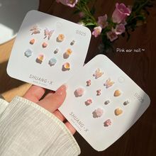 夏季蝴蝶一周耳钉女银针少女粉色甜美小清新温柔小巧花卉树脂耳饰