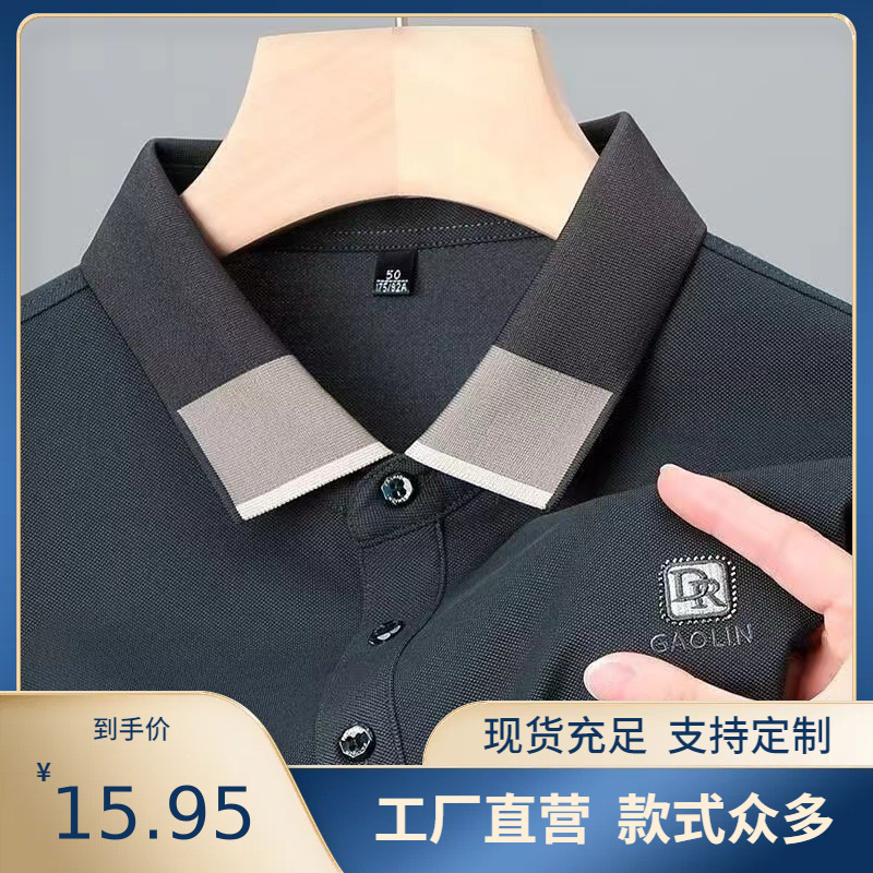 Summer New Short-Sleeved T-Shirt Polo Shirt Loose Casual Boutique Embroidered Lapel Short-Sleeved Men's Middle-Aged Dad Summer Wear