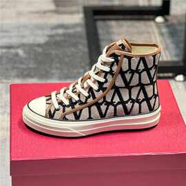 欧洲站新款牛皮拼接帆布系带透气休闲板鞋男女款潮鞋