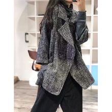 复古港风西装领毛呢外套女秋冬大码高级感气质宽松外搭中长款大衣