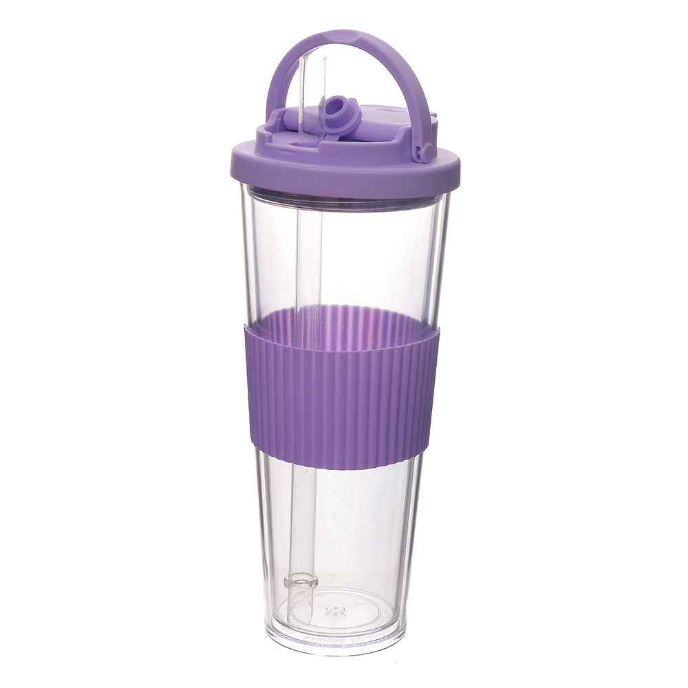 Nuevas tazas de paja de doble cubierta de bebida, tazas de plástico portátiles de alta calidad de verano al aire libre, tazas de agua de grado alimenticio