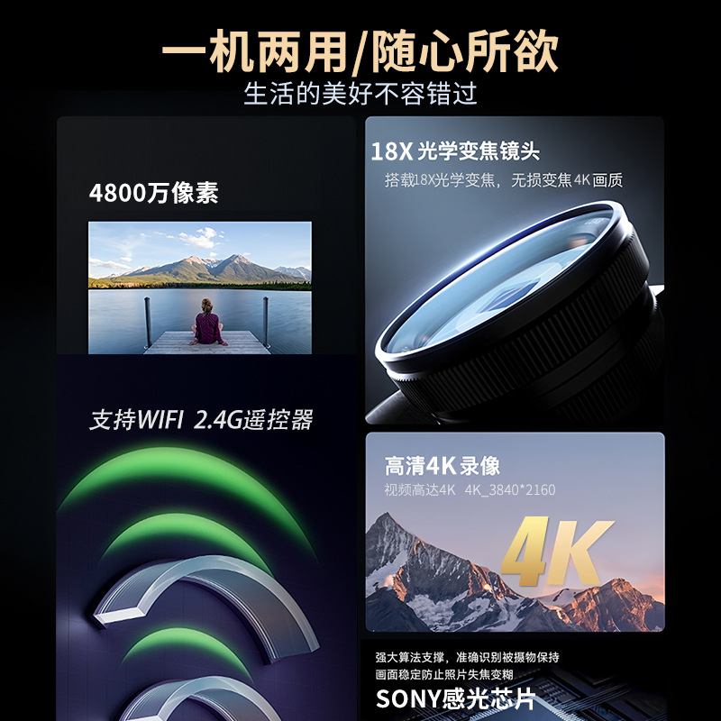 Handheld videocamera, 3.0 inch, touch screen, 4800W
