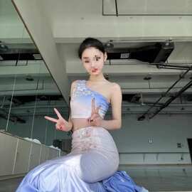 傣族舞蹈演出服装女单肩鱼尾半身裙成人艺考儿童孔雀表演服练功裙