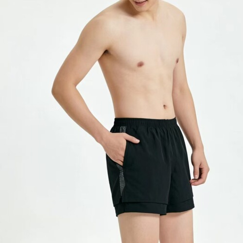 Adult fat people add weight and enlarge swimming trunks new quick-drying sports pants for men double-layer anti-embarrassment five-point pants for running and fitness