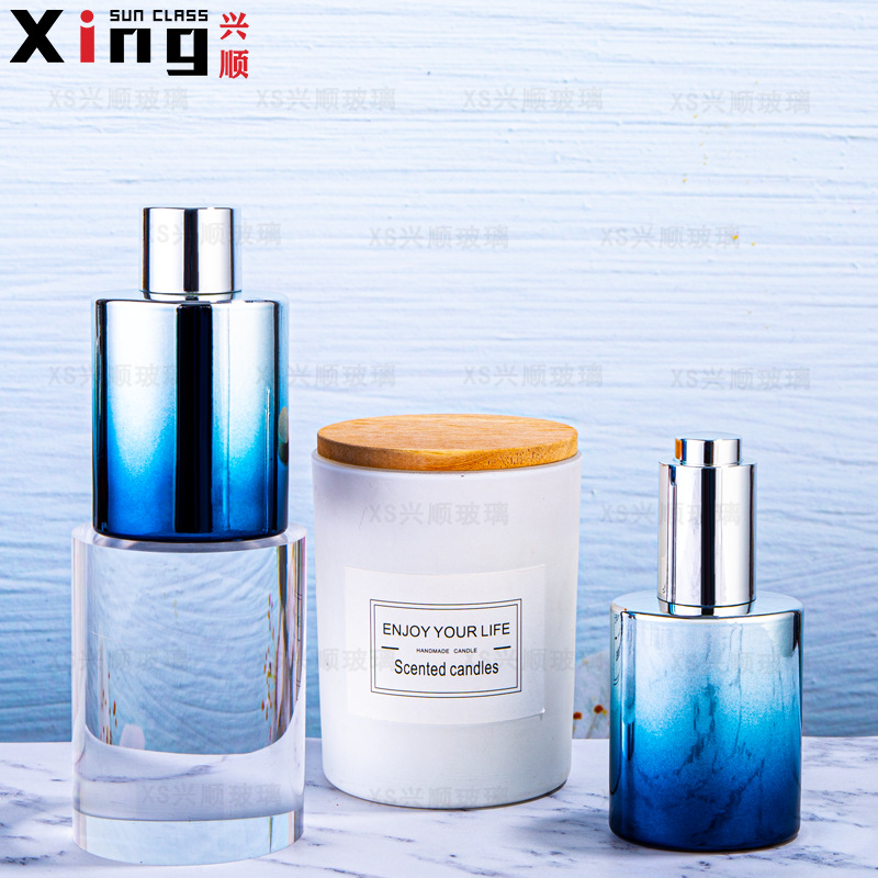 厂家现货电镀蓝色渐变色粉底液喷雾爽肤水乳液包装空瓶子包装旅行