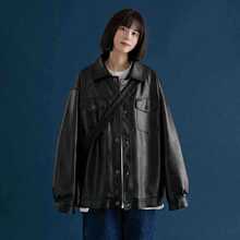 黑色机车皮衣外套女2023情侣款宽松春秋时尚复古pu皮夹克ins潮