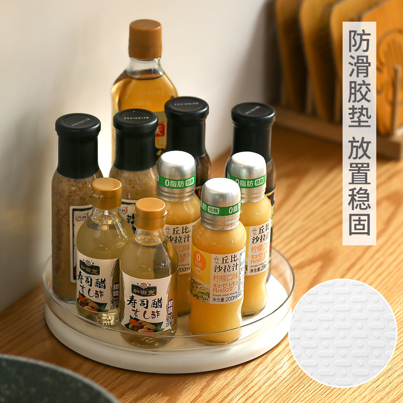 Japanese-style kitchen tray with non-slip rubber pad 360 ° rotating seasoning rack bathroom cosmetics storage box