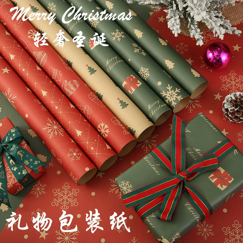 Спотовая фабрика оптовая рождественская упаковочная бумага рождественские подарки украшения рождественская крафт-бумага ретро упаковочная бумага