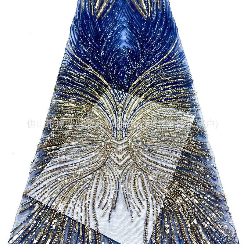 Fabricante nuevo estilo francés multicolor tela de perlas bordadas brillante brindis tela vestido de boda