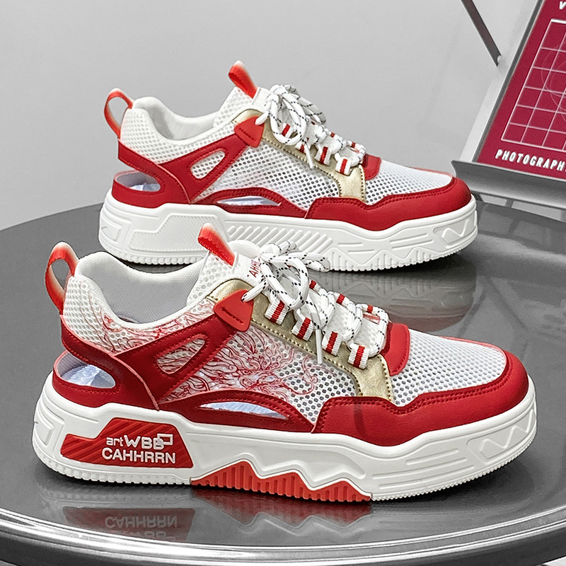 Zapatos de hombre personales rojos zapatos de skate estudiantes primavera 2024 nuevo transpirable versátil masculino casual marco de zapatos