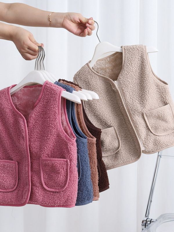 Chalecos de bebé con forro polar para niños, otoño-invierno 2024, chalecos infantiles para usar como ropa exterior, chalecos cálidos de algodón con lana de cordero para niñas.
