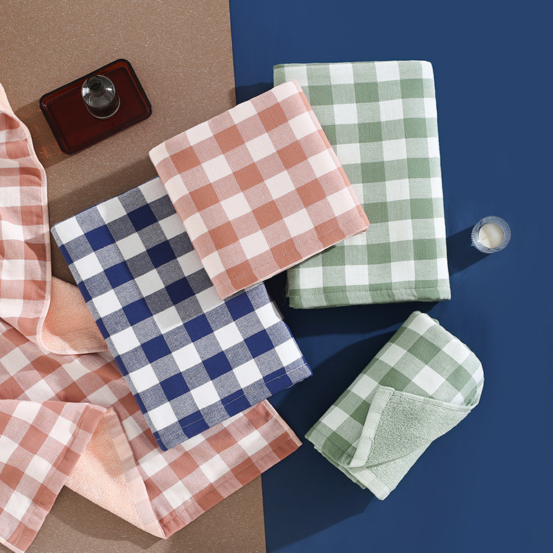 Japanese Style Simple Plaid Gauze Towel Household Daily Supplies Soft Absorbent Cotton Face Towel Checkered Couples Towel Japanese Style Simple Plaid Gauze Towel Household Daily Supplies Soft Absorbent Cotton Face Towel Checkered Couples Towel