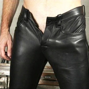 Cross-border New temu Explosions Hot European and American Men's Solid Color Leather Trousers PU Stretch Casual Motorcycle Leather Trousers in stock