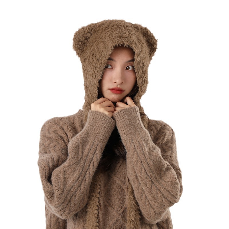 Φθινόπωρο και Χειμώνας Χαριτωμένη Μικρή Αρκούδα Λούτρινη Προστασία Αυτιών για Παιδική Κορεατική Έκδοση Ευέλικτη Ζεστασιά Διπλή Μπάλα Μαλλιών_voghion.com