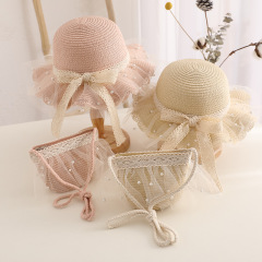 Children's Spring and Summer Straw Hat Sunproof Hat Summer Princess Hat Bag Set Beach Hat Sun Hat Girls