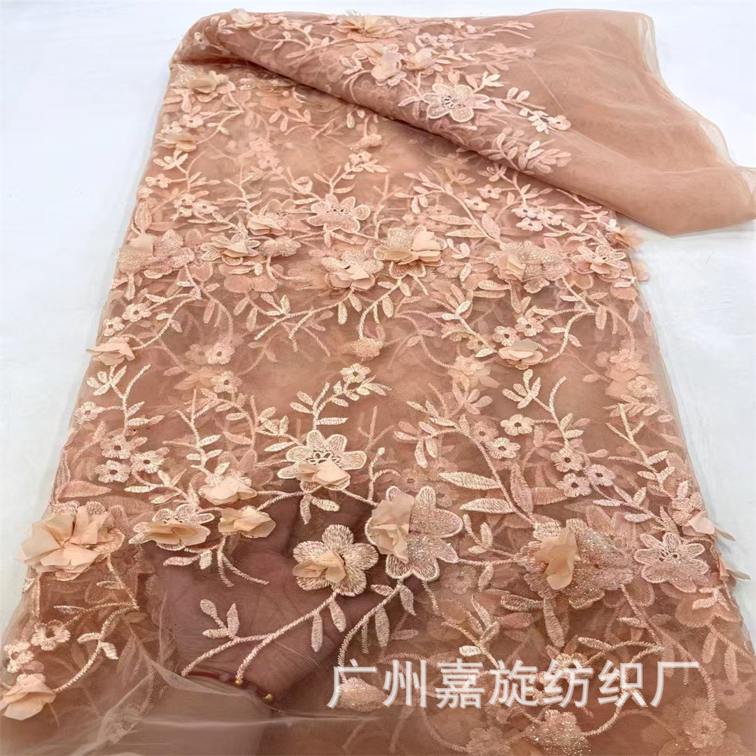 Nuevo vestido de boda europeo y americano 3D flor tridimensional bordado plano tela de encaje primavera y verano ropa infantil tela de vestido