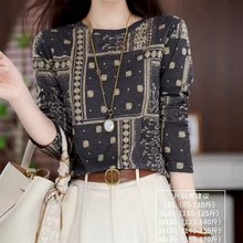 一件代发直播爆款印花打底衫2025春秋季新款圆领长袖T恤女士上衣