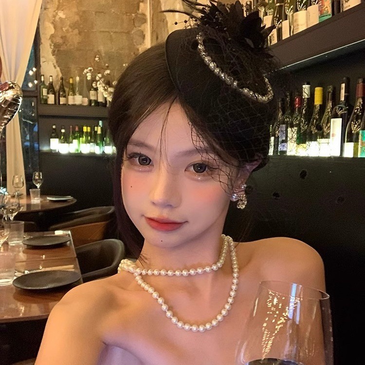 小礼帽女头饰名媛旗袍配饰民国新娘帽面纱晚宴礼服发饰复古网纱帽|undefined