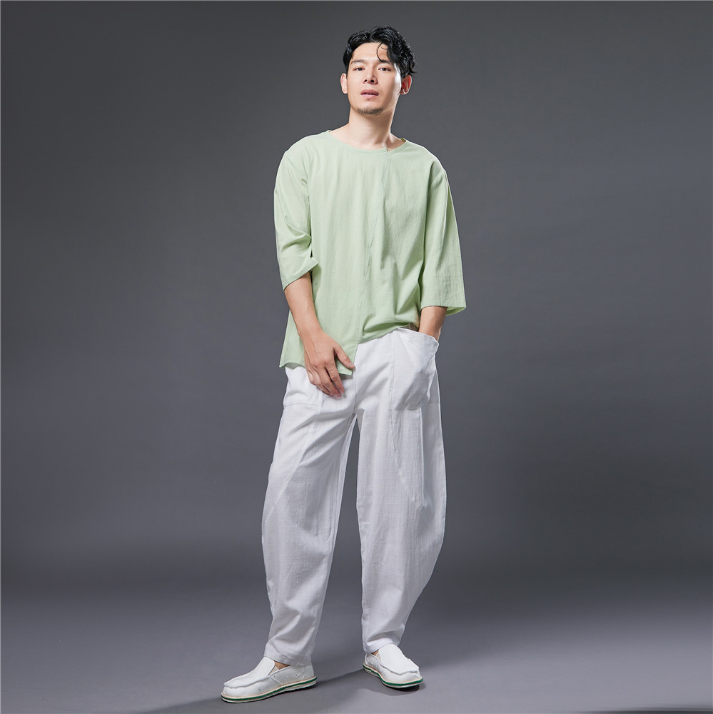 summer soft light and thin retro T-shirt with a round collar for…