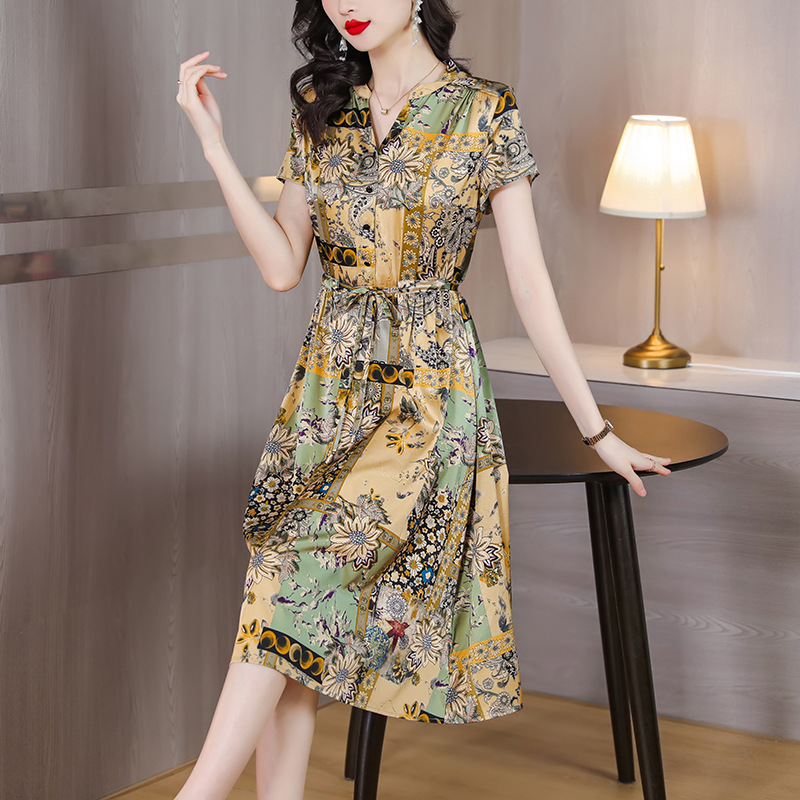 B6914 1810K VÁY ĐẦM LIỀN THÂN NỮ SHED)ST NGẮN TAY MÙA HÈ HỌA TIẾT HOA THỜI TRANG NỮ LỤA TƠ TẰM G05 SẢN PHẨM MỚI
