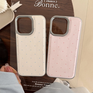 Korean Style Simple Wave Dot Apple 16 Phone Case 14Pro Max Leather 15 Suitable for iPhone13 Personality 11 Couple