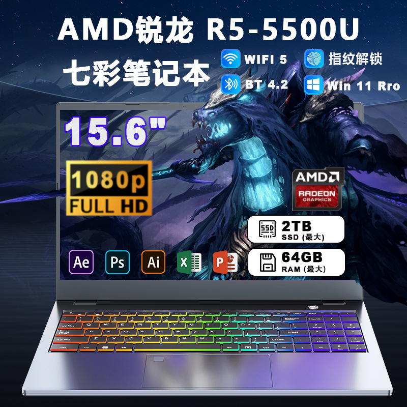 Hot-Selling Foreign Trade Product 15.6inch R5-4600H/5500U Business Office Laptop Student Gaming Laptop