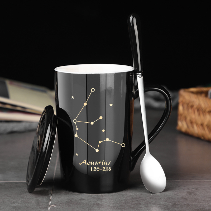 Ceramic Zodiac Mug Set With Lid And Spoon, Large Gift Box Cup_voghion.com