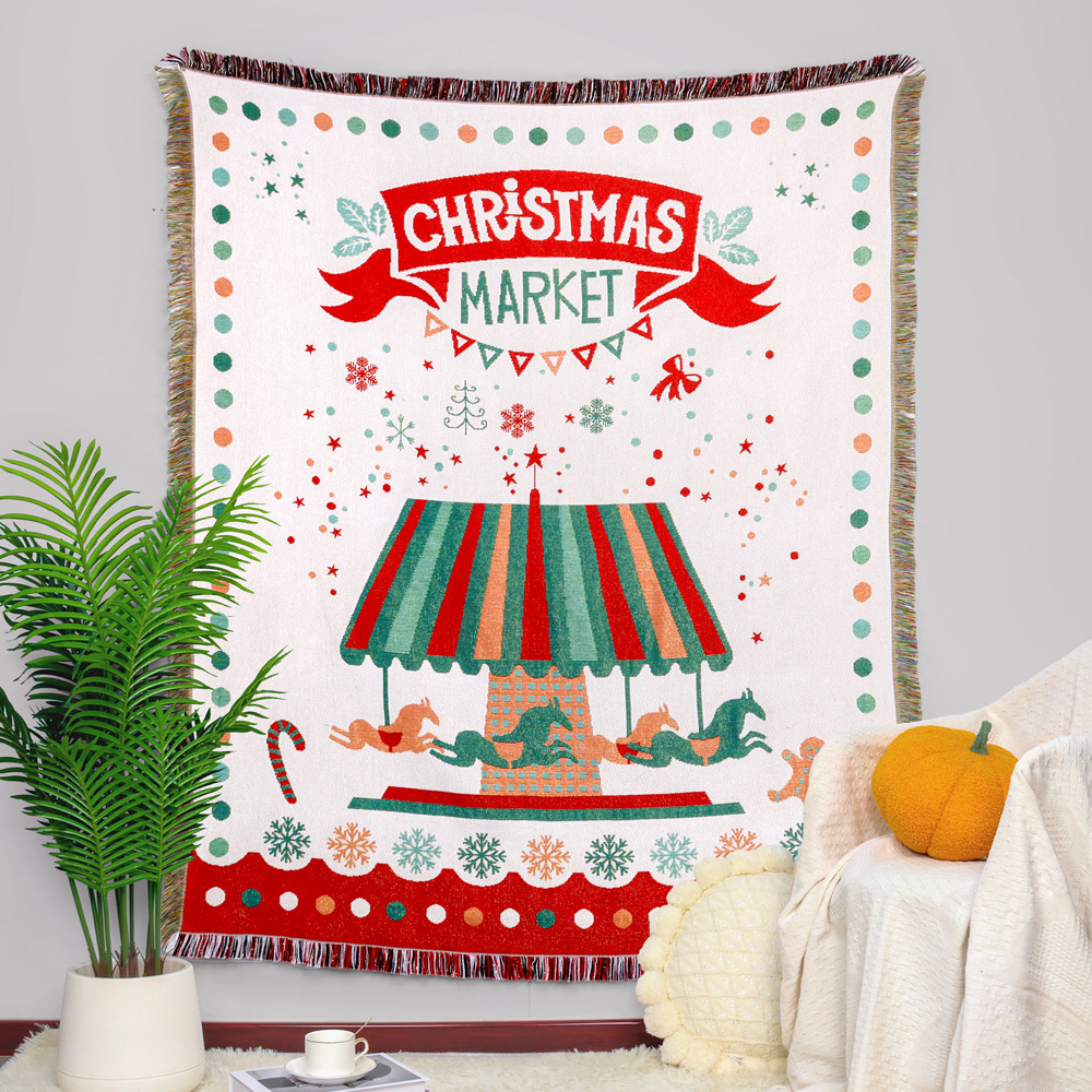 Outdoor camping blanket, moisture-proof picnic mat, jacquard tapestry, Christmas style sofa towel cover cloth, full cover sofa cushion cover