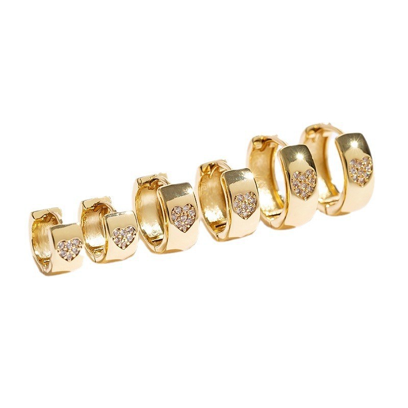 13g Weight Copper Ear Needle Material Zircon Inlay Material Earrings Classification 1 Pair Quantity Daily Occasion Copper Material Heart Shape Pattern Women's Gender Polished Finish Plating Design Lady Style 1 Pair Lady Heart Shape Plating Copper Zircon Earrings 9