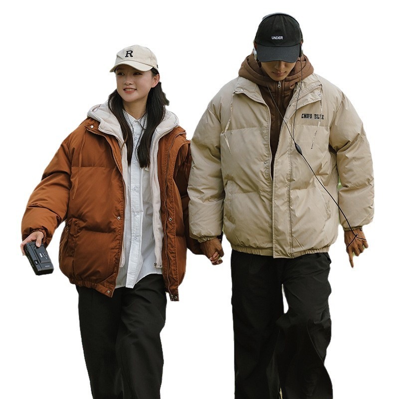 アメリカのファッションブランドのoversizeダウンの綿服の男性の冬の新型の学生の偽の2つの厚い綿服のカップルの綿入れの上着|undefined
