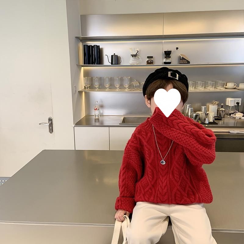 레드 트위스트 풀오버 스웨터