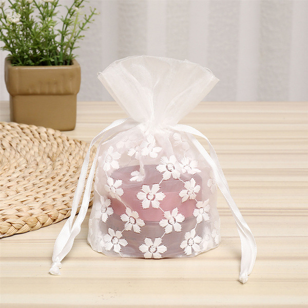 gauze white jewelry storage bag flower-shaped