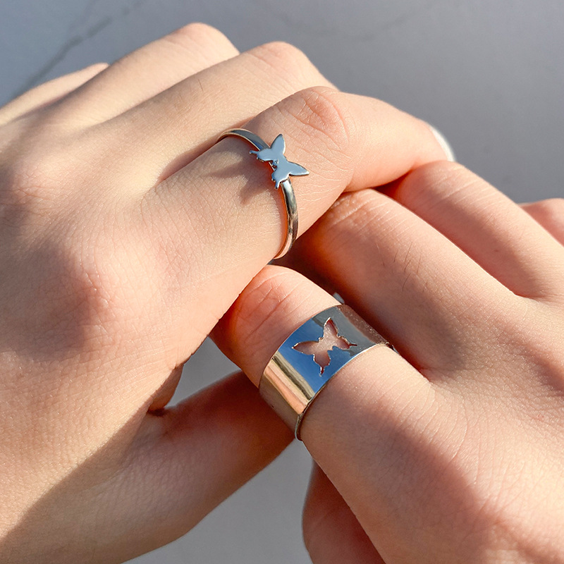 3g Weight Rings Classification Adjustable Ring Size Date Occasion Alloy Material Butterfly Pattern Couple Gender Plating Design Fashion Style Fashion Butterfly Alloy Plating Couple Rings 无