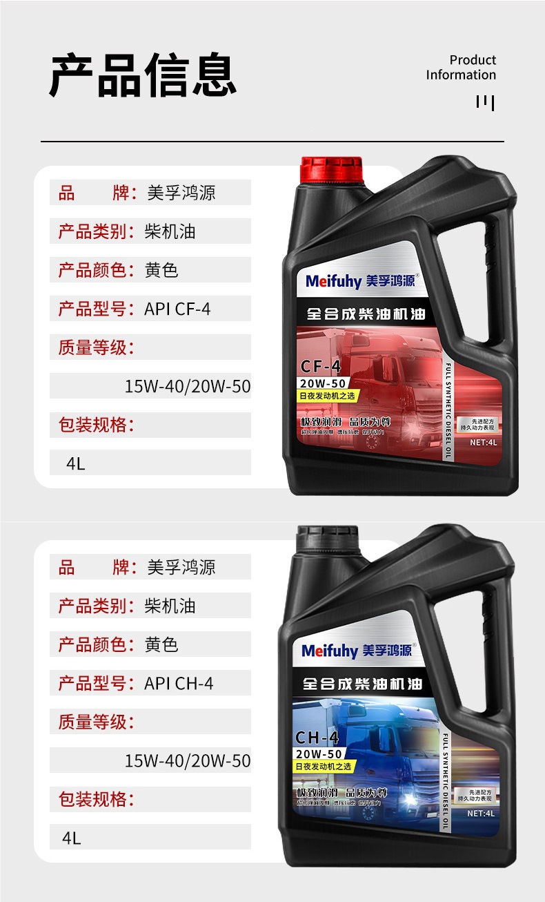 Fully synthetic diesel engine oil CF4 genuine 4-liter pack 15W40 for agricultural vehicles, 20W50 for trucks, CI engine diesel oil