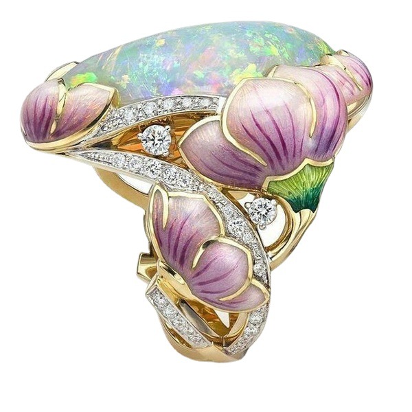 Zhen Rong wish Cross-border Hot Sale New Aobao Enamel Painted Ring European and American Glue Dropping Flower Engagement Ring for Women