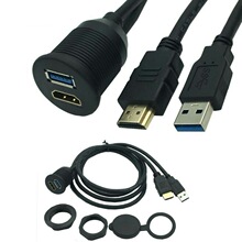 HDMI USB2.0 3.0公对母延长防水线汽车仪表盘音响面板防水线Car1m