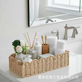 跨境手工编织仿藤收纳筐 桌面茶几零食化妆品杂物多功能收纳篮