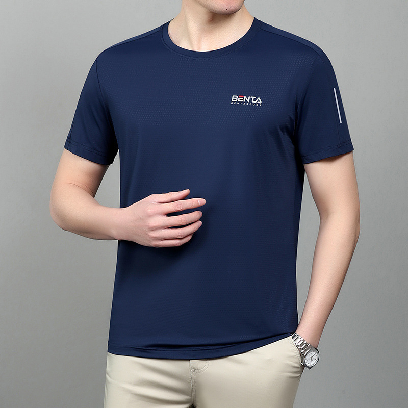 26 Short-Sleeved T-Shirt for Men in Summer, Thin, Loose, Ice Silk, Middle-Aged and Elderly Dad's Half-Sleeved Casual Lapel Polo Shirt