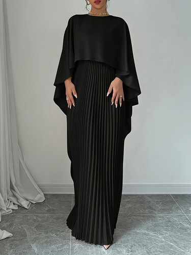  New European and American fashionable loose bat sleeves crimped irregular temperament elegant dress for women